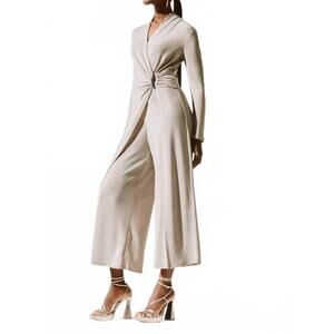 NEW JOSEPH RIBKOFF shiny knit wide leg jumpsuit in nude